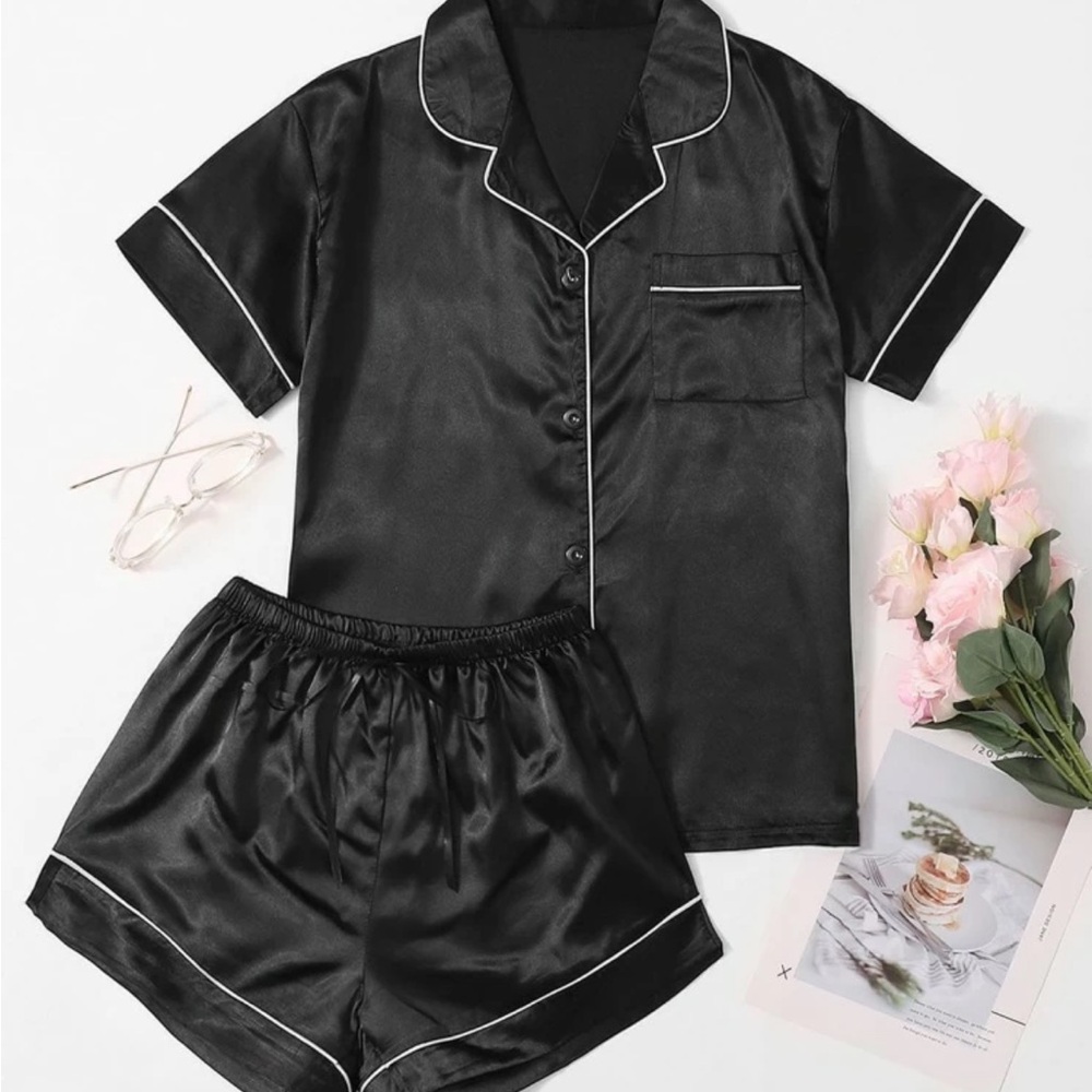 Black Satin Pajama Set